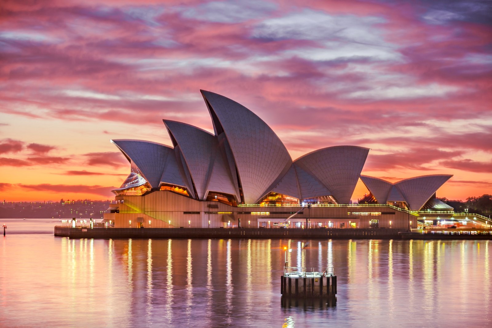 Sydney Opera House at sunset on Sydney Harbour